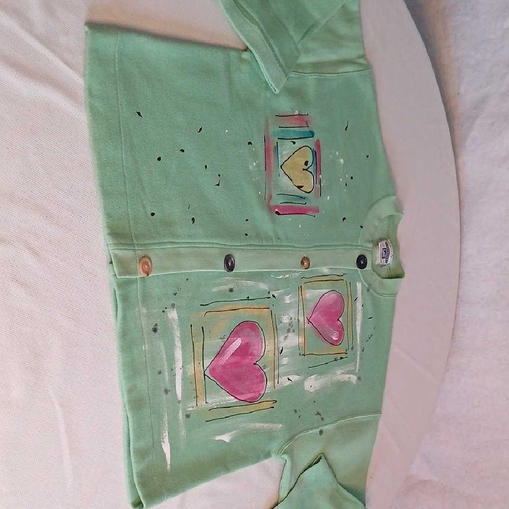 Lee Pastel Green Cardigan with Pink Heart Design
